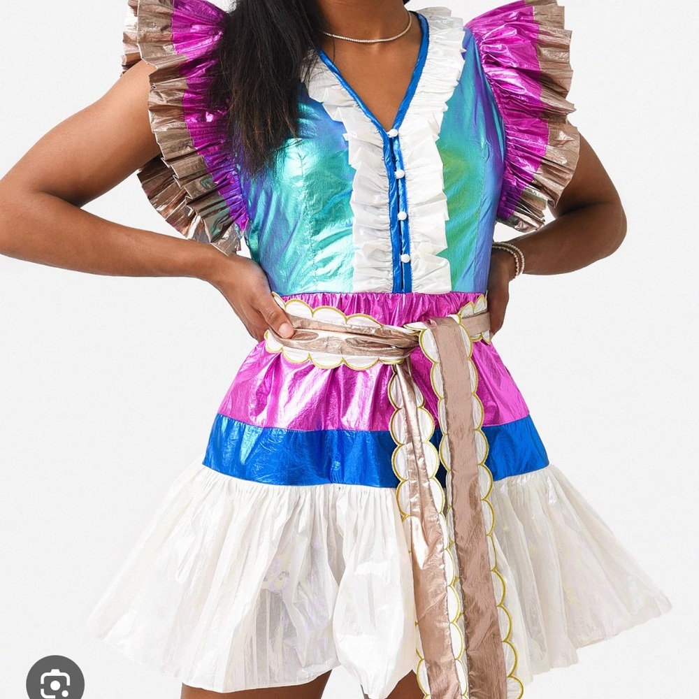 Colorful Ruffled Dress with Belt